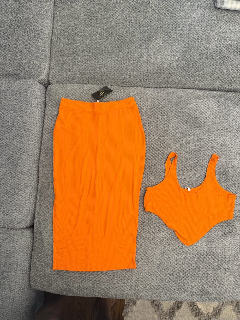 Ribbed Orange Bandeau Two-Piece Set - Women's Intimates